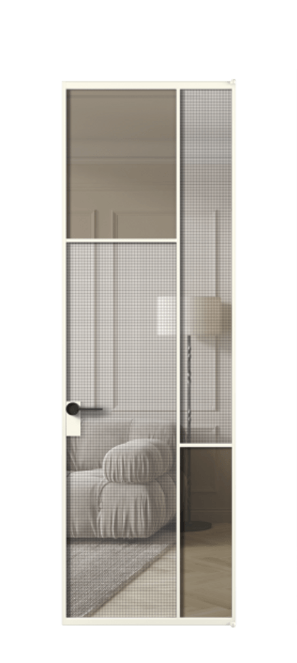 Межкомнатная дверь Mosaic АЛПЛ041.10 Алюминий жемчужный Mesh silver + Бронза прозрачное триплекс Цена 151130 #CURRENCY# | Volhovec
