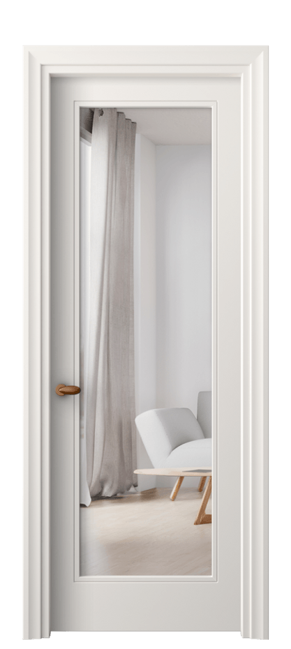 Межкомнатная дверь Эссе 8502 Матовый пудровый белый Двустороннее зеркало, триплекс Цена 72299 ₽ | Volhovec