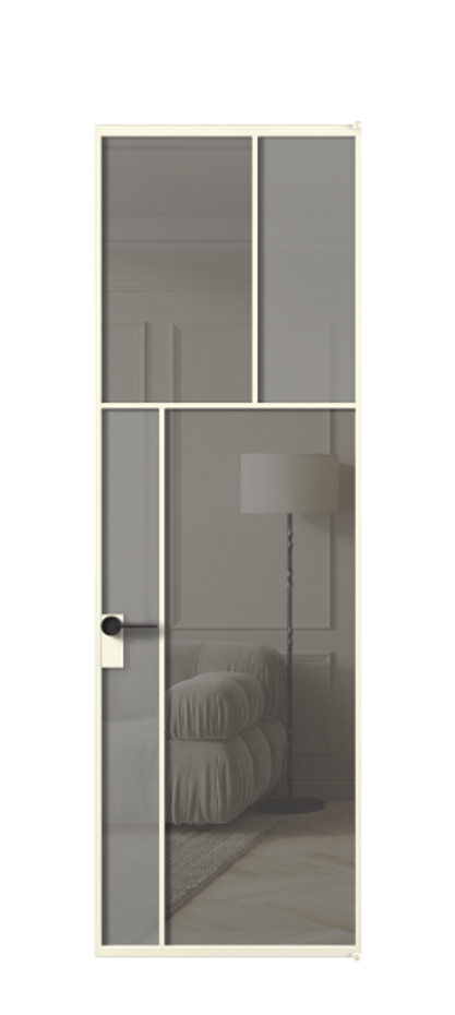 Межкомнатная дверь Мозаик АЛПЛ041.22 Алюминий молочно-белый Сатинированное серое стекло, триплекс, 6 мм + Прозрачное серое стекло, триплекс Цена 174160 ₽ | Volhovec