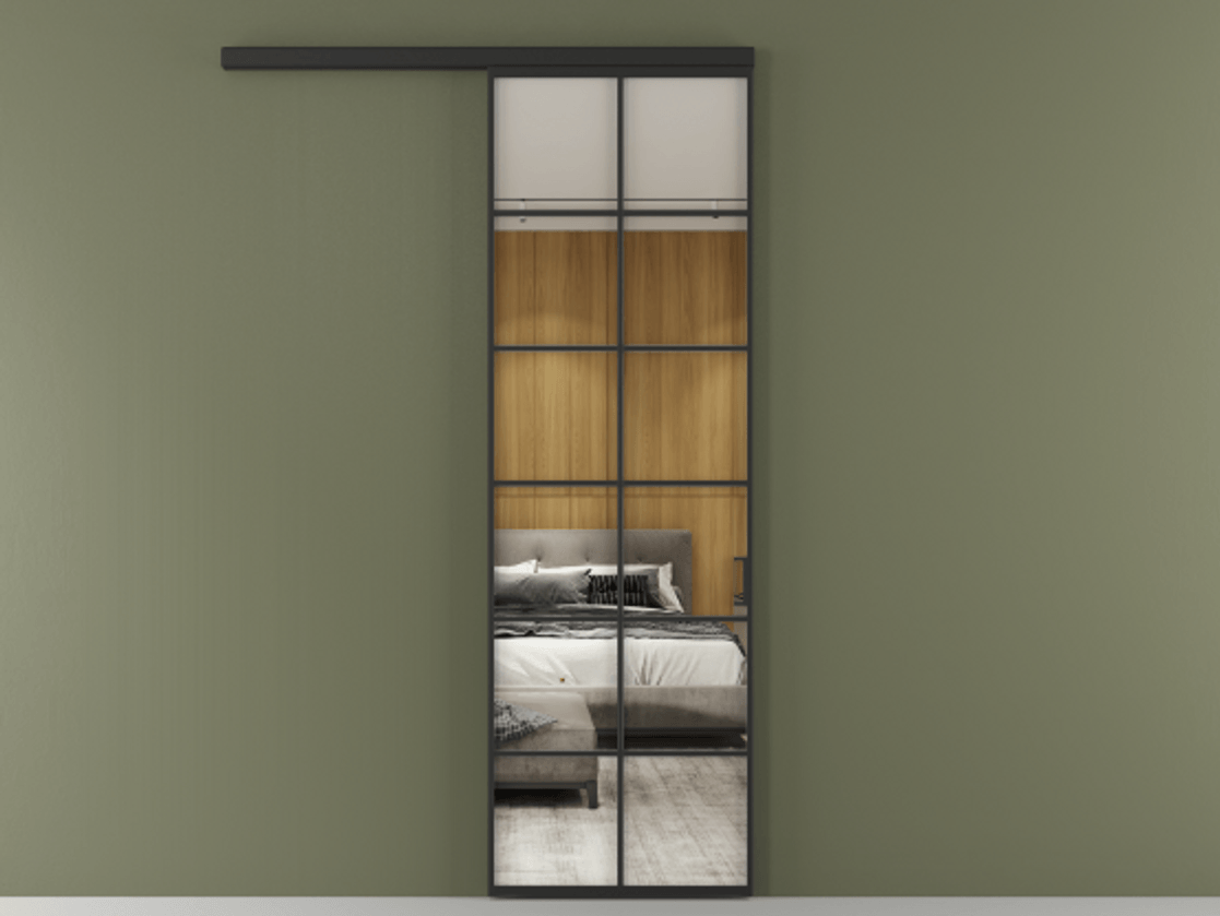 Перегородка Формато вдоль стены 1 створка АЛПР 040.05 Алюминий Черный Двустороннее зеркало, триплекс , триплекс 6 мм Цена 113210 ₽  | Volhovec