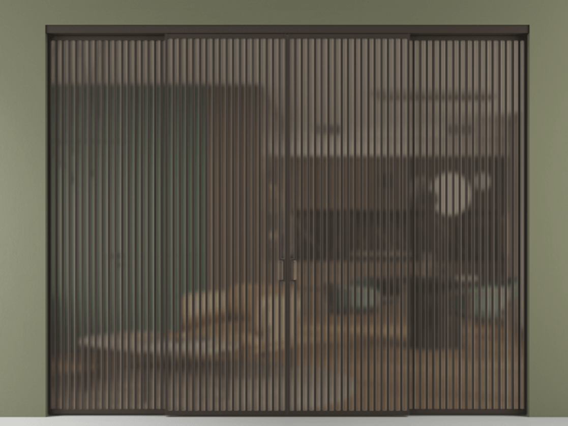 Перегородка Формато внутри проёма 4 створки АЛПР 040.06 Алюминий антрацит Сатинированное бронзовое стекло, триплекс Цена 683260 ₽  | Volhovec