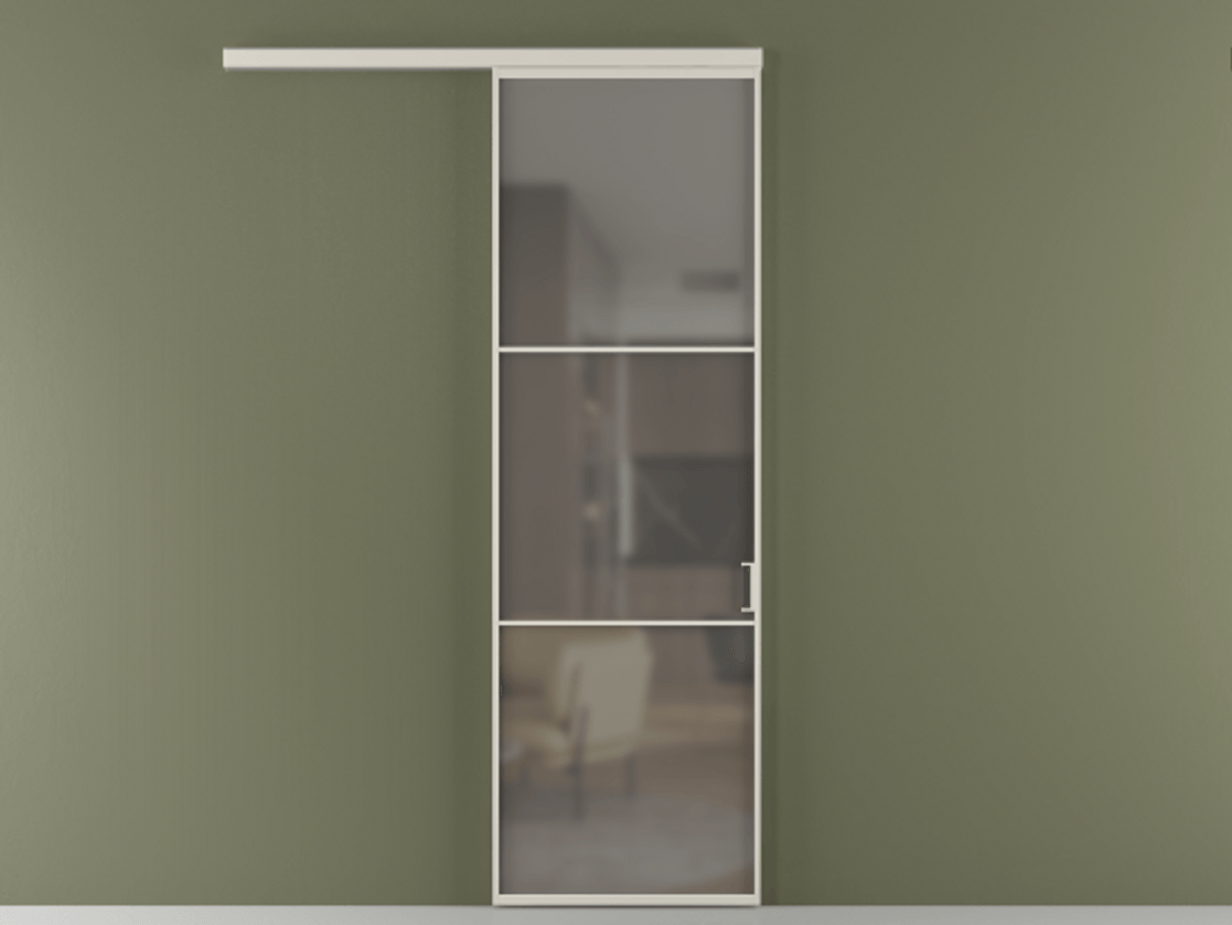 Перегородка Формато вдоль стены 1 створка АЛПР 040.03 Алюминий облачно-серый Сатинированное серое стекло, триплекс Цена 121100 ₽  | Volhovec