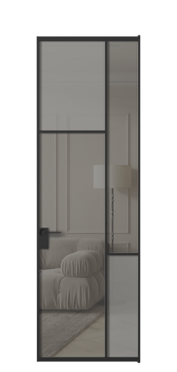 Дверь межкомнатная АЛПЛ041.10 ЧРН Серый сатин матовое + Серый прозрачное. Цвет Алюминий Черный. Материал Алюминий. Коллекция Мозаик. Картинка.